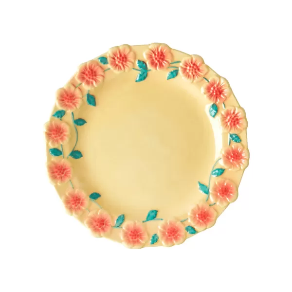 Discount Rice Assiette A Fleurs En Ceramique - Creme