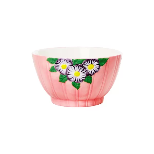 Store Rice Bol Avec Fleurs En Relief En Ceramique - Rose