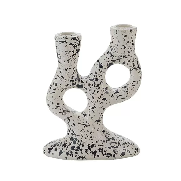 Clearance Sélectionné par Fleux Bougeoir Tachete - H 20 Cm - Blanc Et Noir