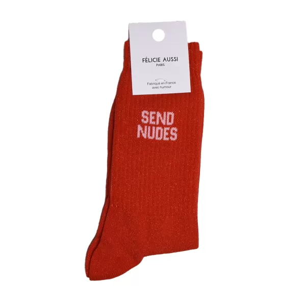 Shop Félicie Aussi Chaussettes Send Nudes Paillettes 36/40 - Rouge