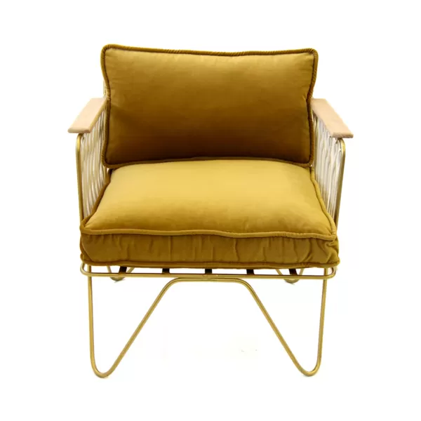 New Honoré Fauteuil Croisette En Velours Camel - Dore & Bois Fonce