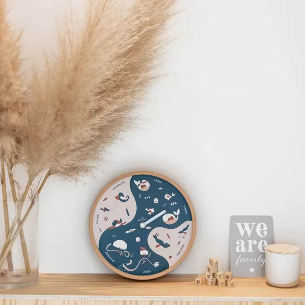 Sale Ocean Clock Horloge Semaine Pour Enfant En Bois - Bleu