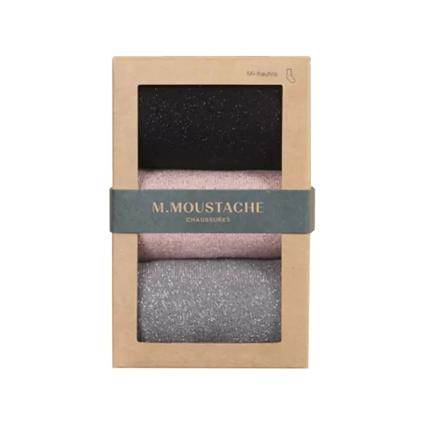 Store M Moustache Lot De 3 Paires De Chaussettes A Paillettes 35/44 - Rose / Argent / Noir
