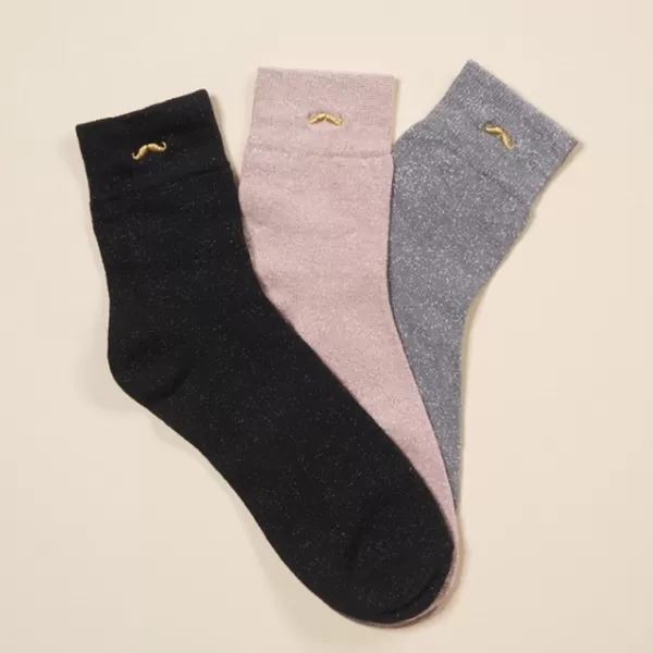 Store M Moustache Lot De 3 Paires De Chaussettes A Paillettes 35/44 - Rose / Argent / Noir