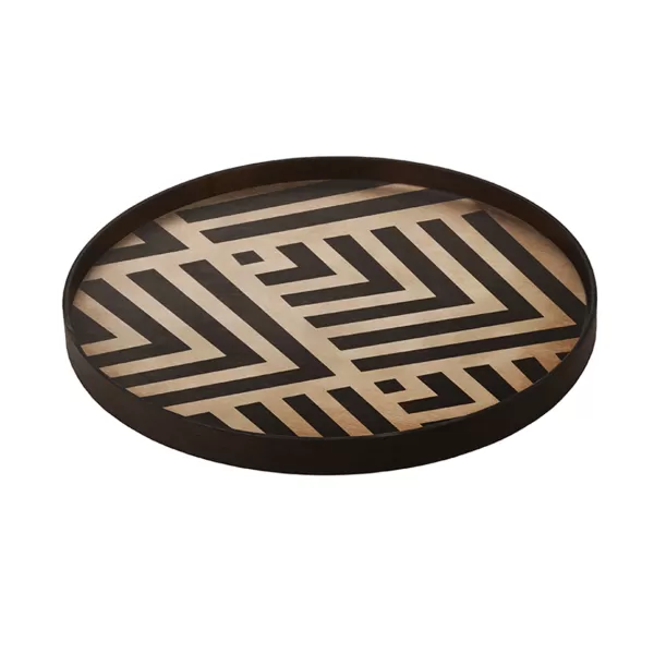 Online Ethnicraft Plateau Graphite En Bois - Chevron - O 48 Cm