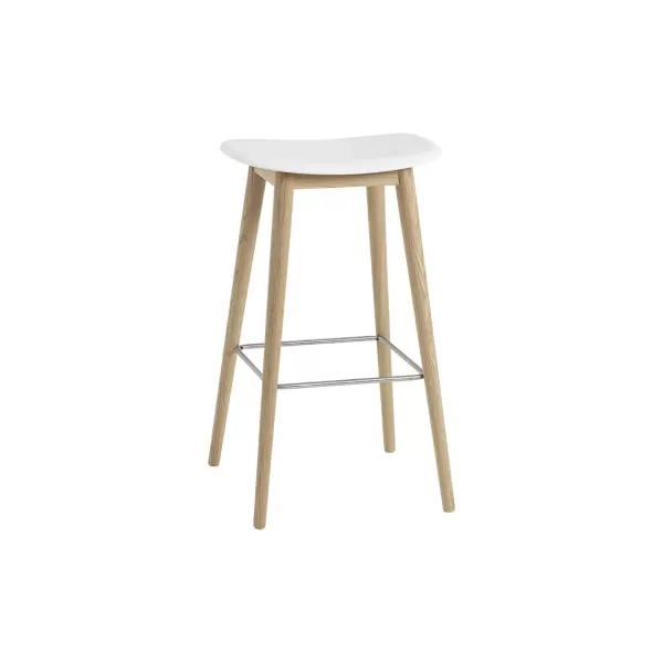 Fashion Muuto Tabouret De Bar Fiber Pieds Bois Naturel + Assise Blanc