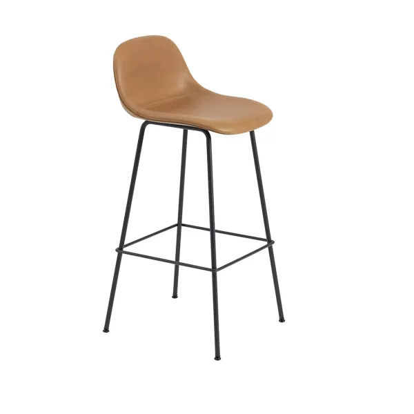 Best Sale Muuto Tabouret De Bar Fiber Tube Noir + Dossier Cuir Cognac