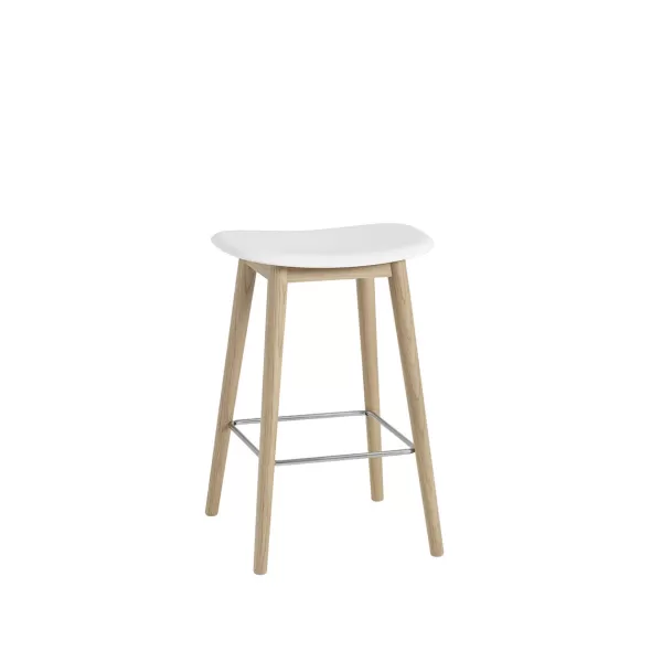 Fashion Muuto Tabouret De Comptoir Fiber Pieds Bois Naturel + Assise Blanc