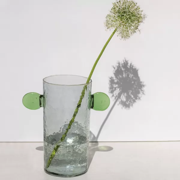 New Sélectionné par Fleux Vase Object Avec Oreilles En Verre Recycle Vert